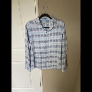 Tommy Bahama Colorful Blue Plaid Long Sleeve Button Down Lightweight Shirt Large